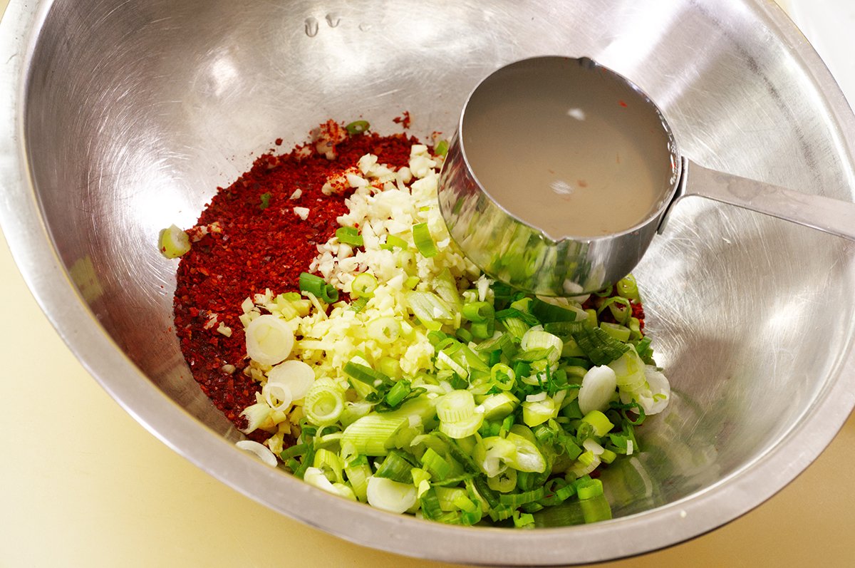 mixing kimchi base