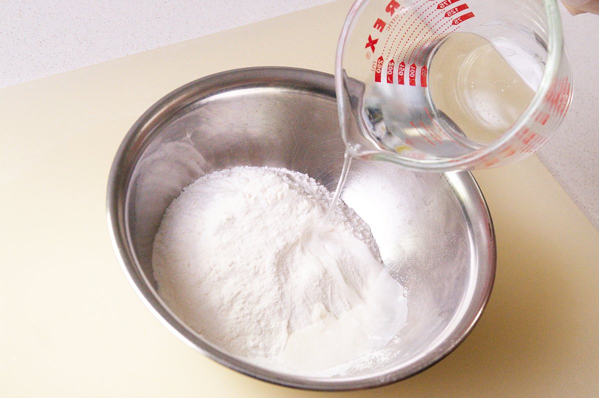 mixing flour and water for palitaw