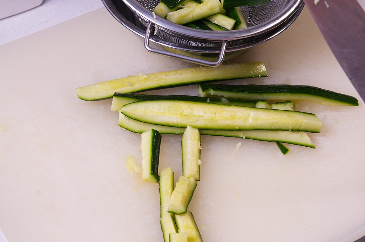 cutting cukes into 2 inch pieces