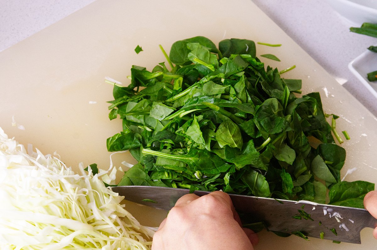 chopping spinach