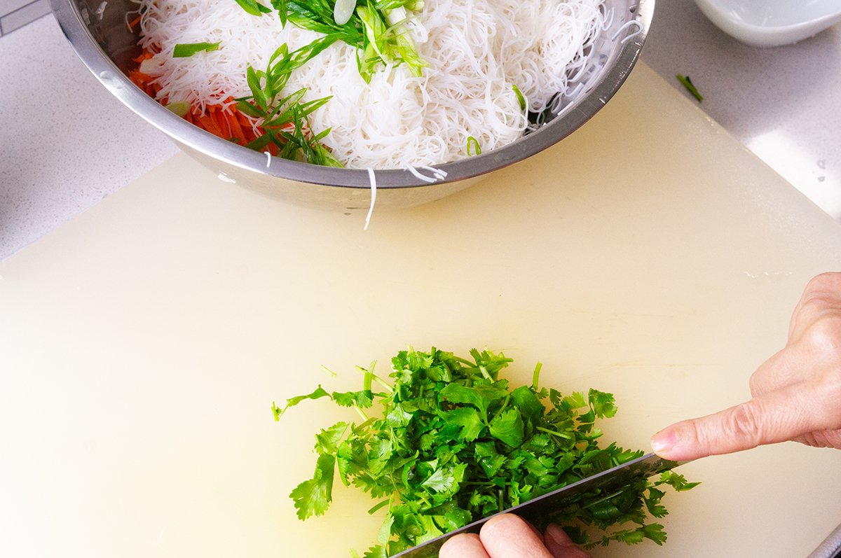 chopping cilantro