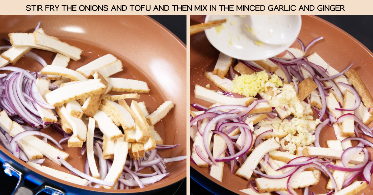 onions and tofu noodles