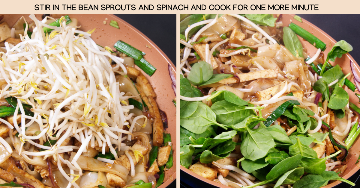 bean sprouts spinach flat noodles