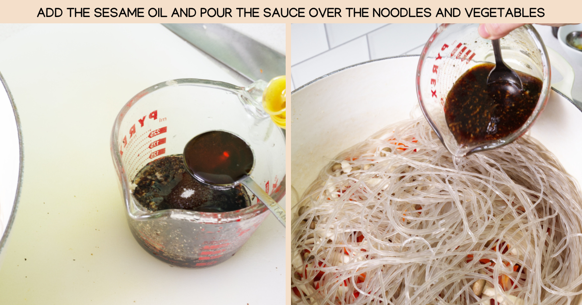 adding sauce japchae