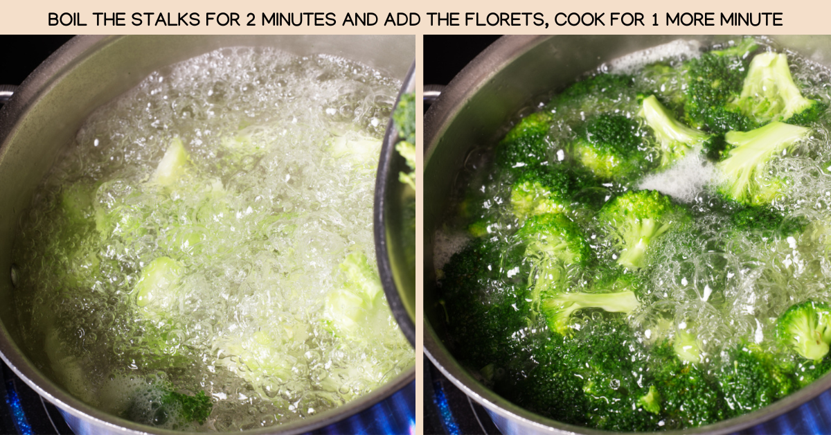 blanching stalks and florets