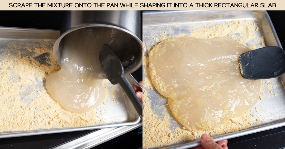 pouring and shaping the mochi