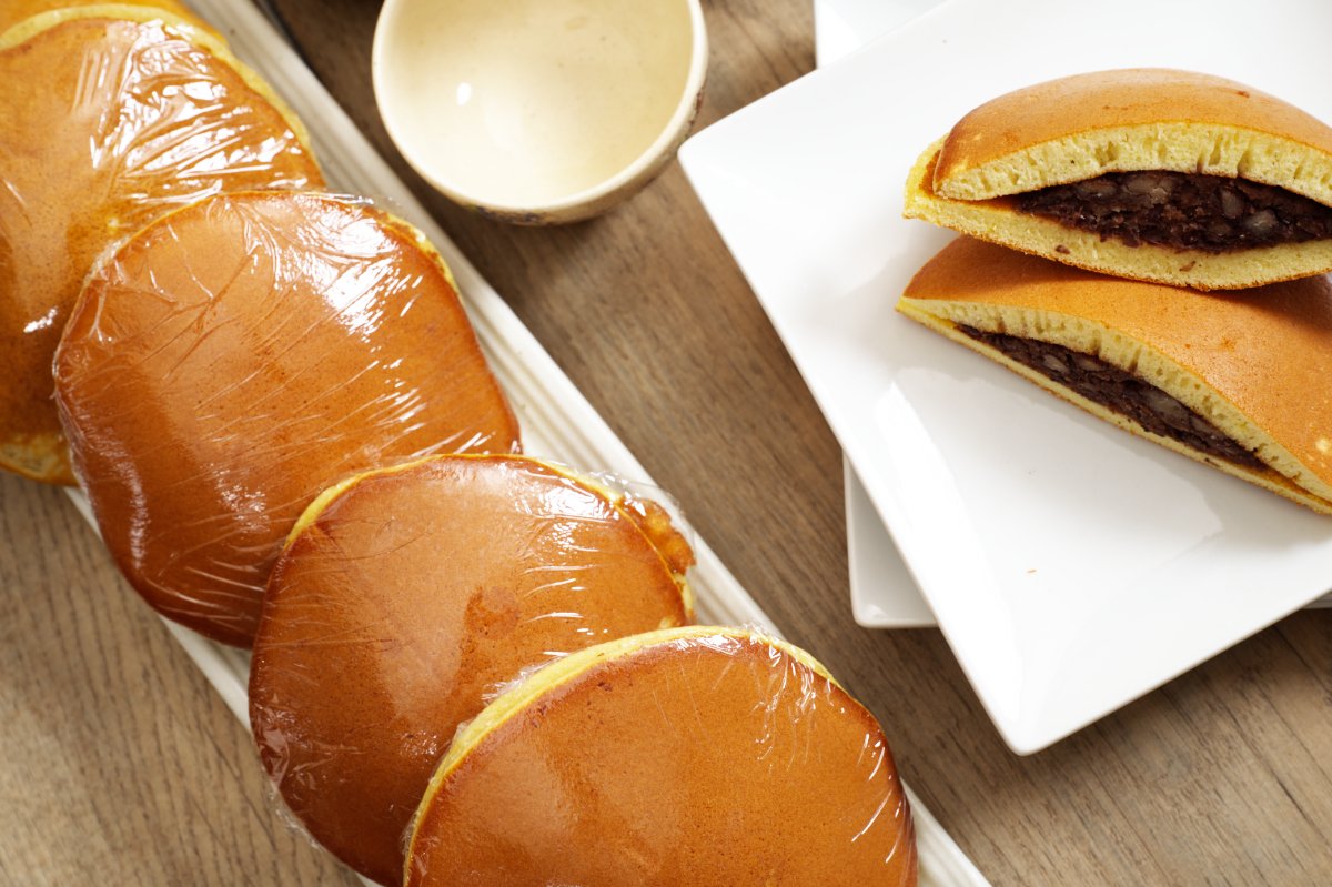 wrapped finished dorayaki on serving platter
