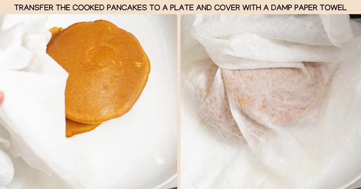 transferring cooked pancakes to a plate