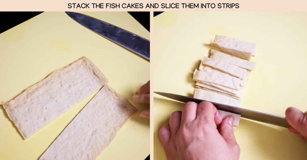 cutting fish cakes