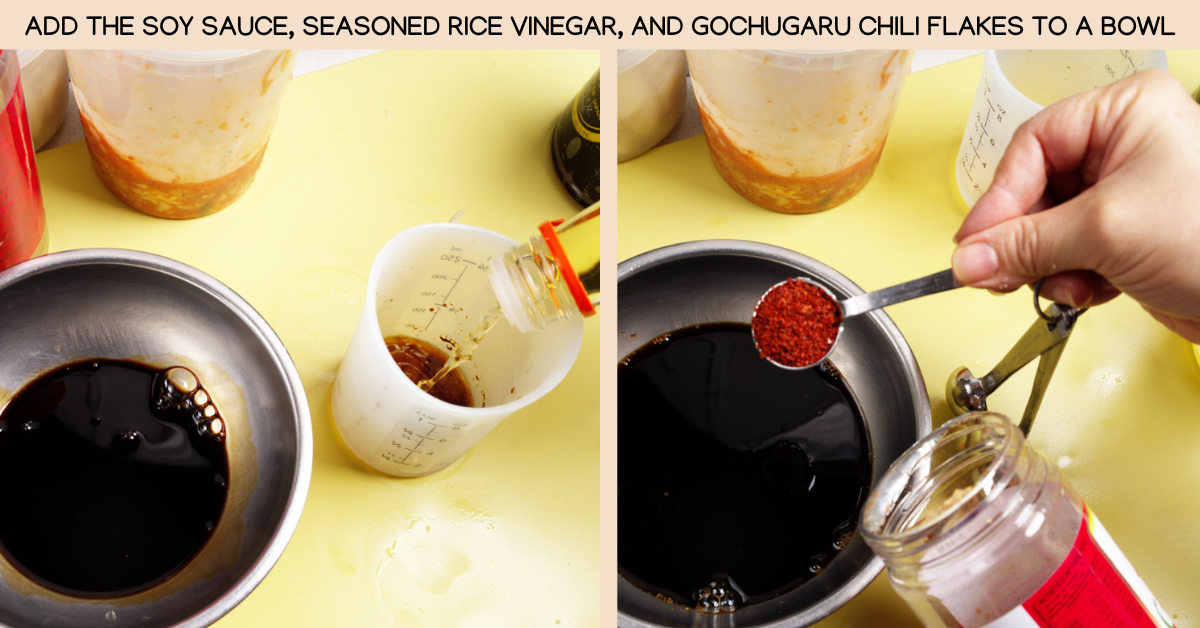 adding soy sauce and rice vinegar