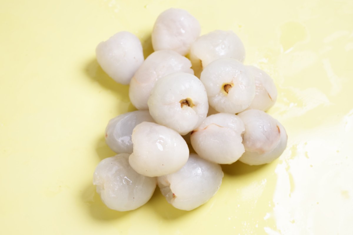 peeled lychees for tropical passionfruit salad