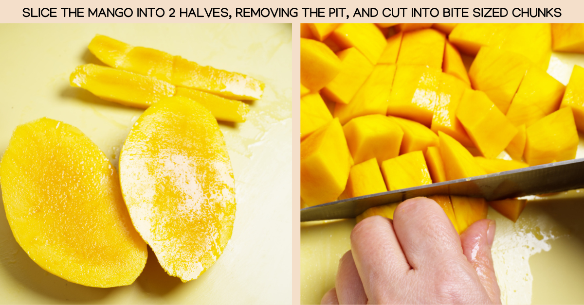 cutting mango into chunks