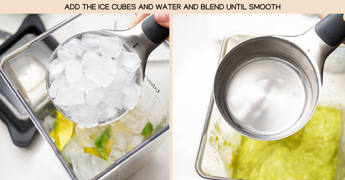 blending avocado smoothie with ice and water