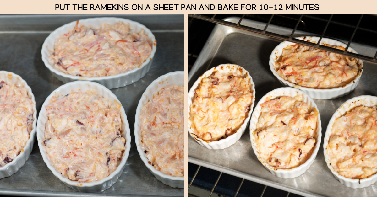 ramekins on a baking sheet for the oven