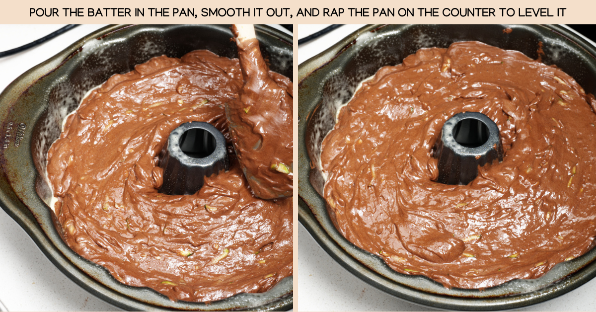 putting the batter in the bundt pan
