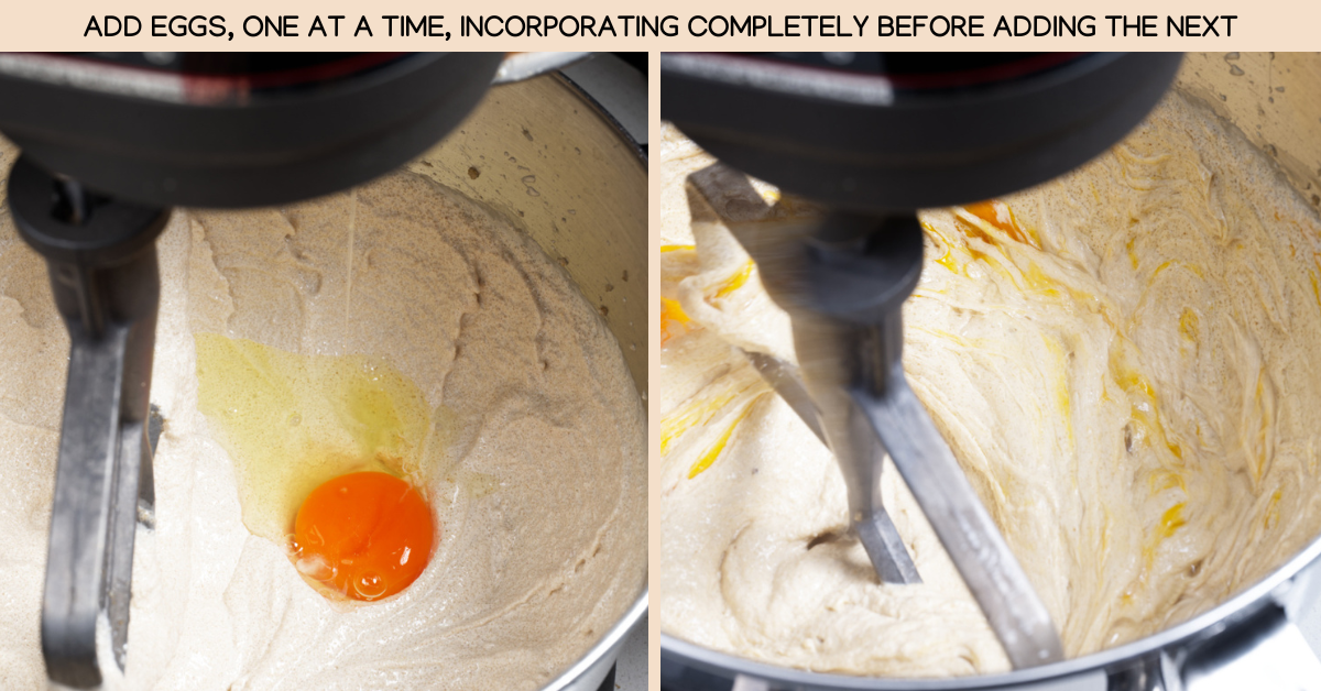 mixing in eggs one at a time