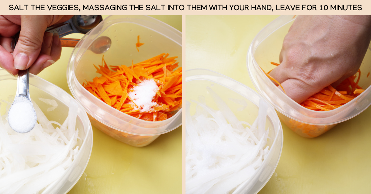 salting the veggies