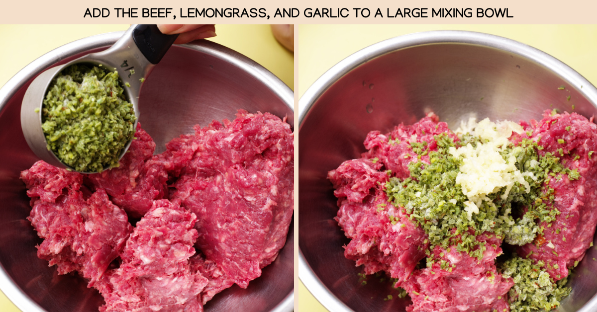 beef, lemongrass, and garlic in a mixing bowl