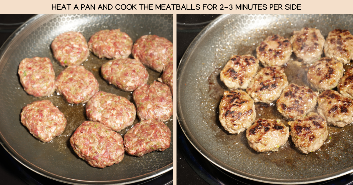 cooking the meatballs in a large pan