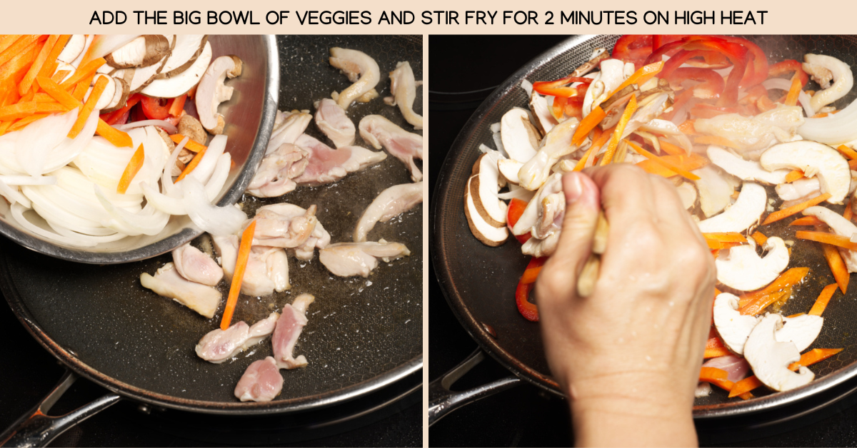 photo of adding veggies to the yaki udon