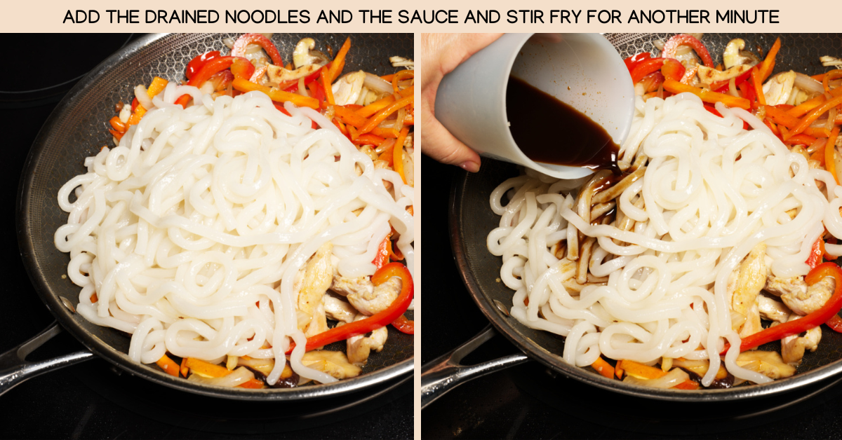 photo adding udon noodles and sauce
