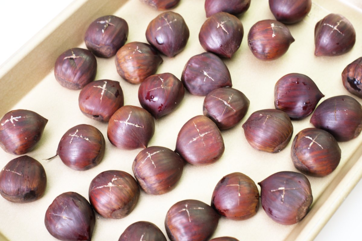 photo of the nuts on a baking sheet