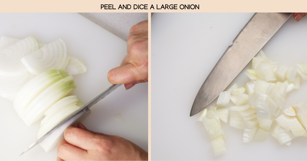 photo grid of dicing an onion