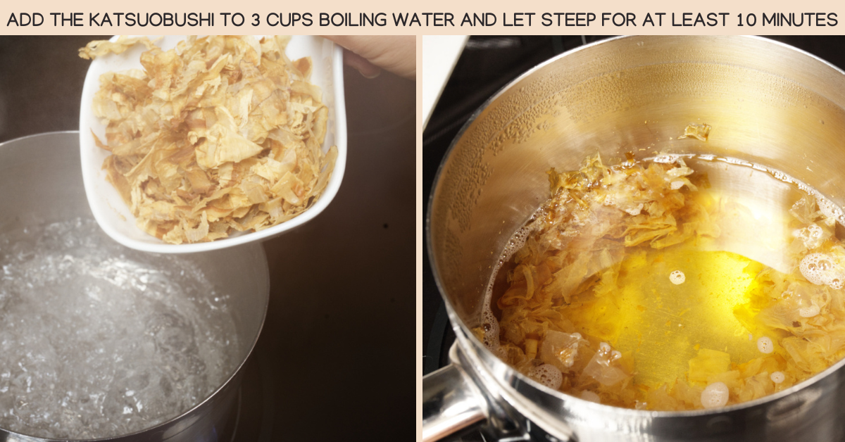 photo steeping the broth with bonito flakes
