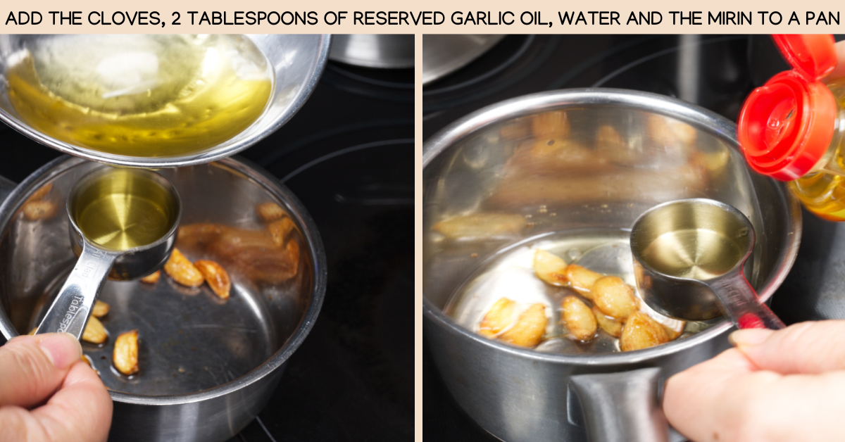 adding sauce ingredients to pan