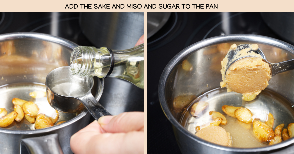 photo adding miso and sake to sauce