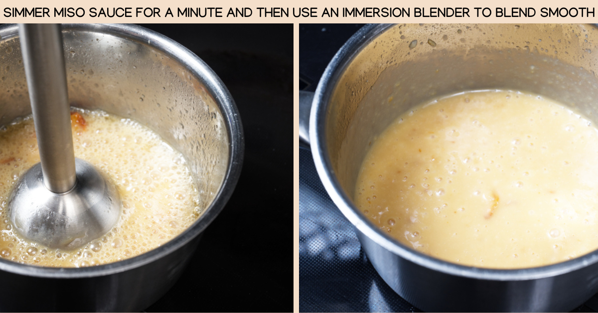 photo using immersion blender to blend sauce