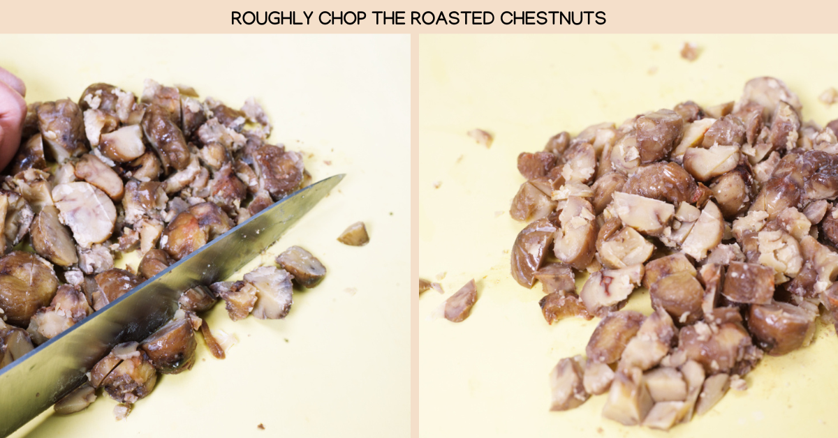 photo roughly chopping the chestnuts for panettone