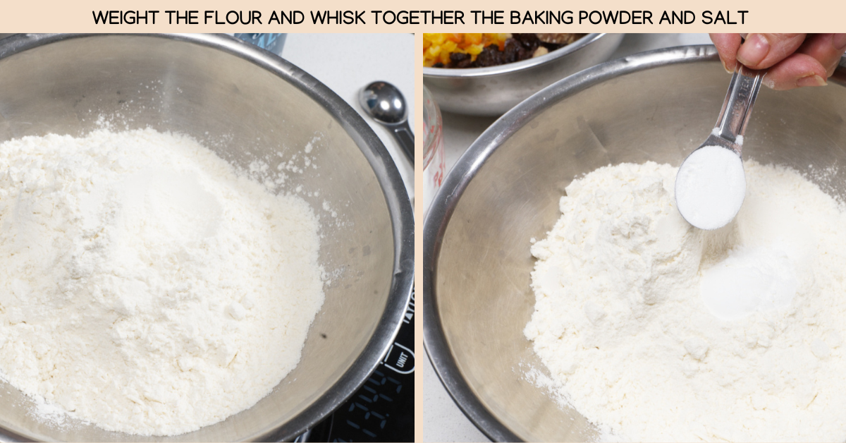 photo of adding salt and baking powder to flour