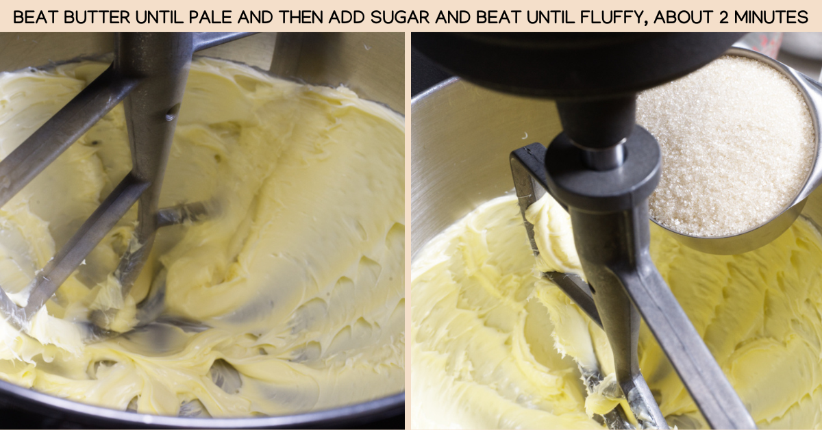 photos of creaming butter and sugar for panettone pound cake
