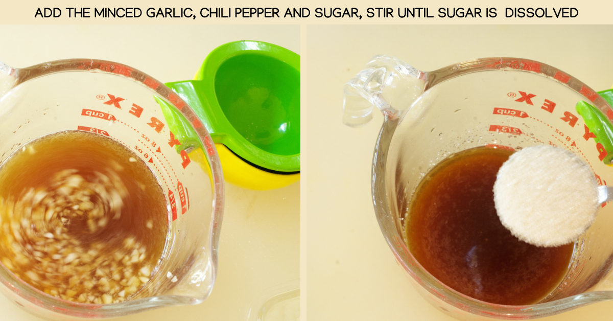 photo adding garlic and sugar to nuoc cham for salad