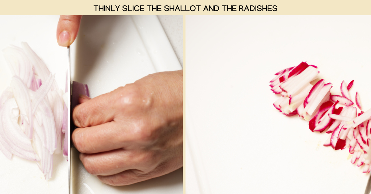 photo cutting shallot and radishes