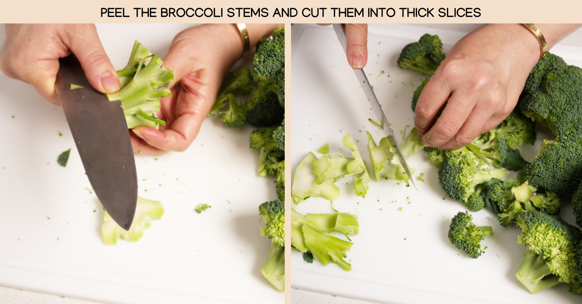photo of chopping broccoli stems