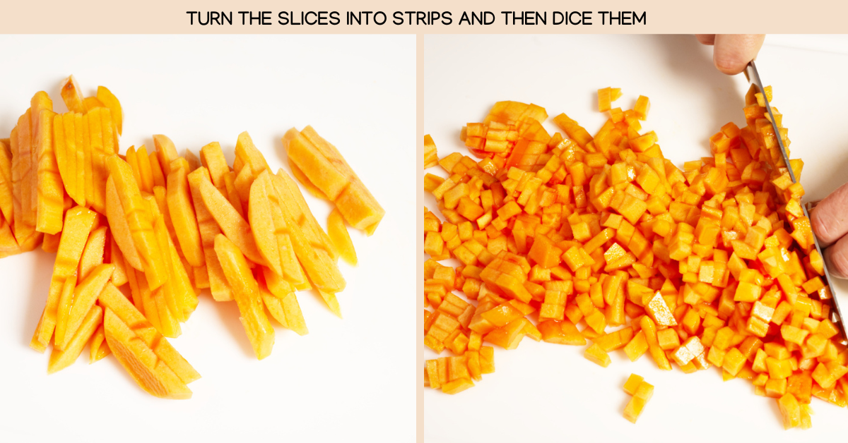 photo turning persimmon slices into diced