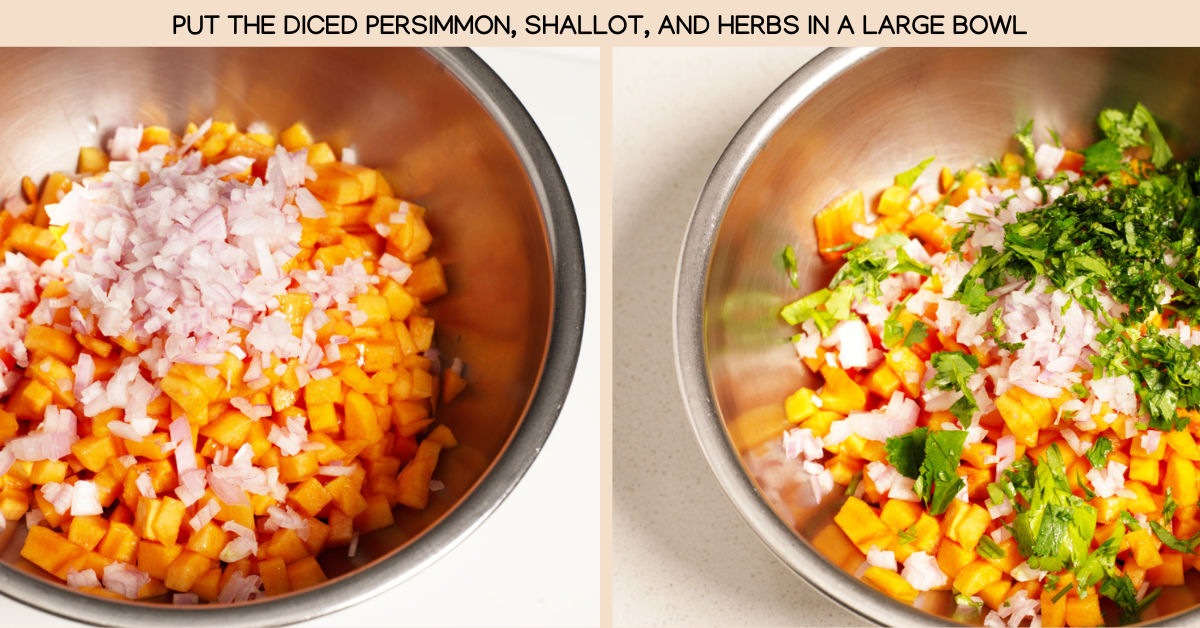 adding fruit and herbs to the salsa bowl