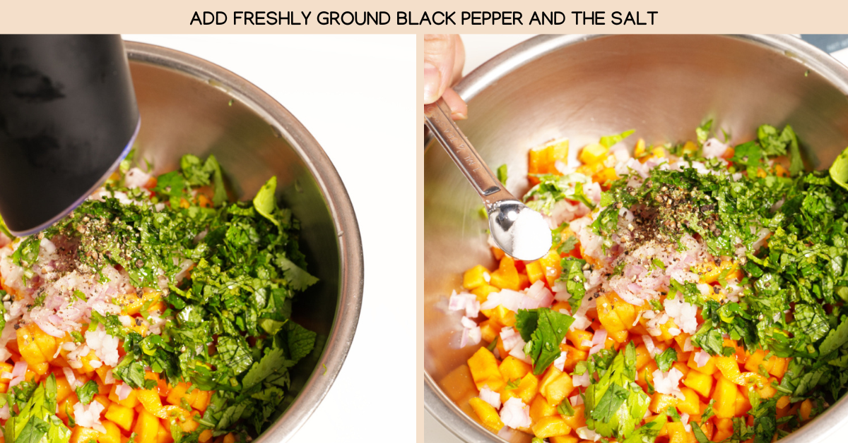 adding salt and pepper to the persimmon salsa