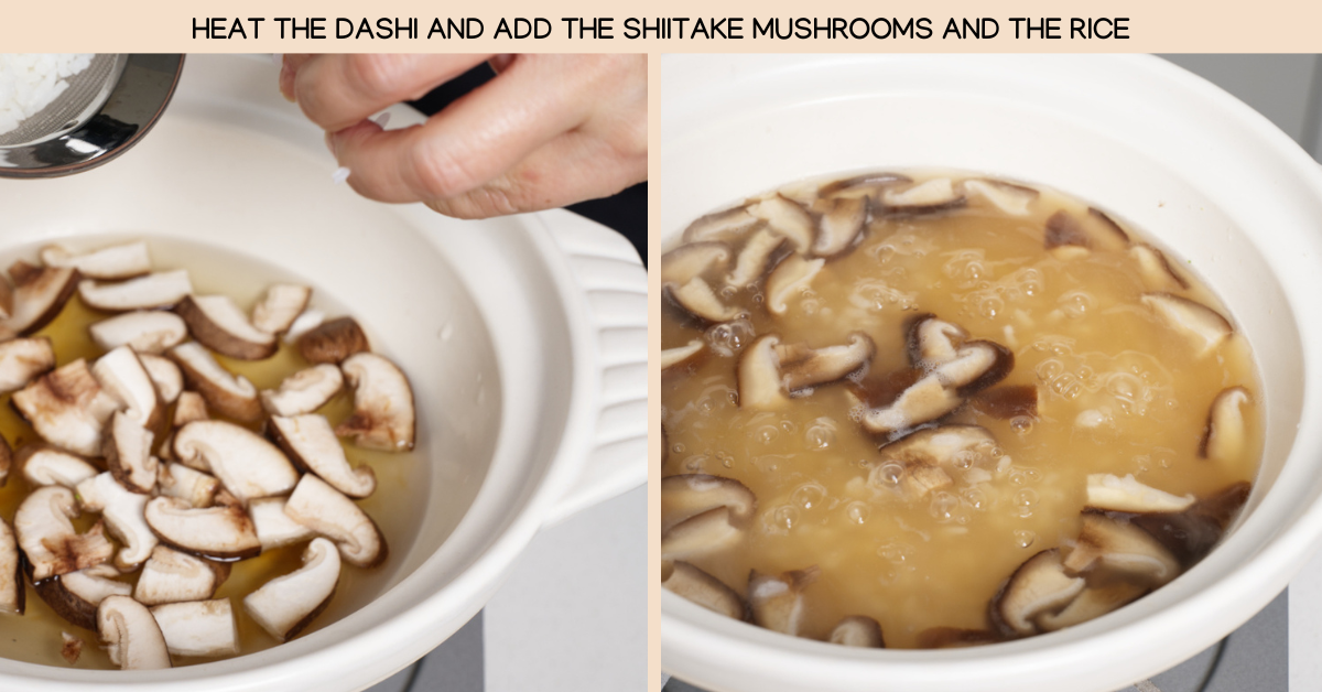 adding rice to dashi photo