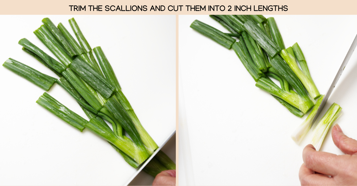 photo cutting the scallions into lengths 