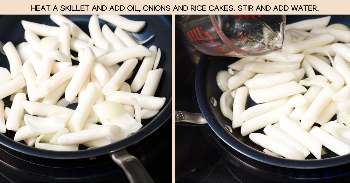 photo of adding rice cakes to the pan