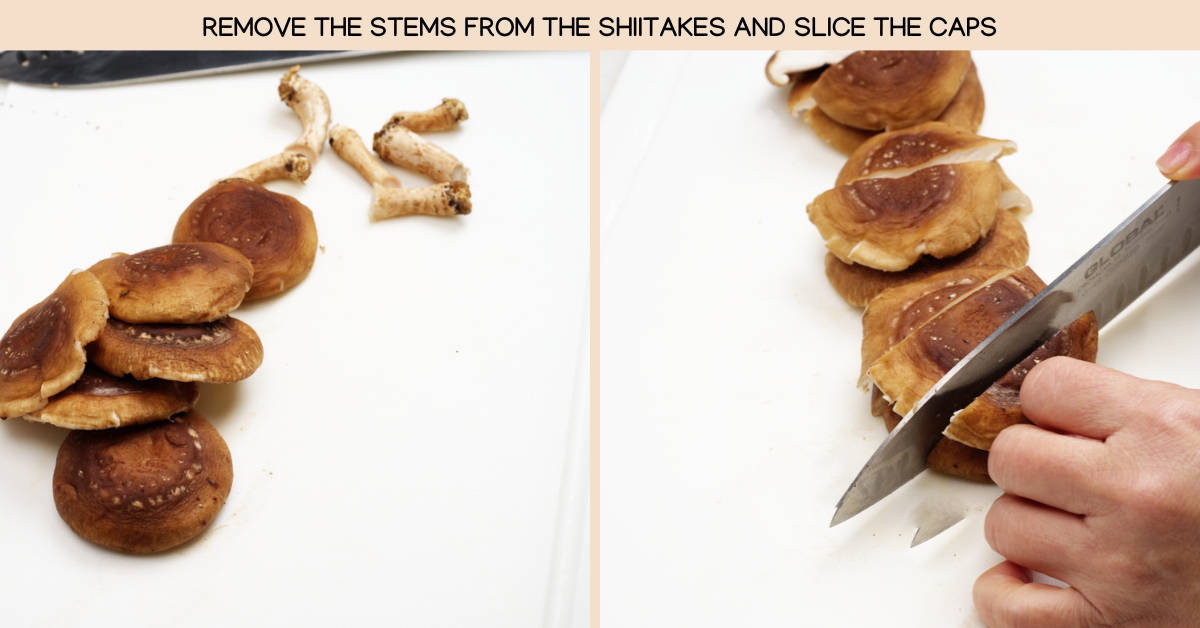 slicing shiitakes