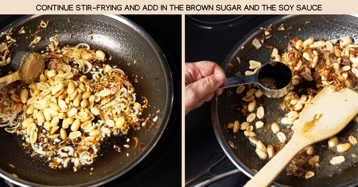 adding soy and sugar to crunchy cabbage slaw dressing