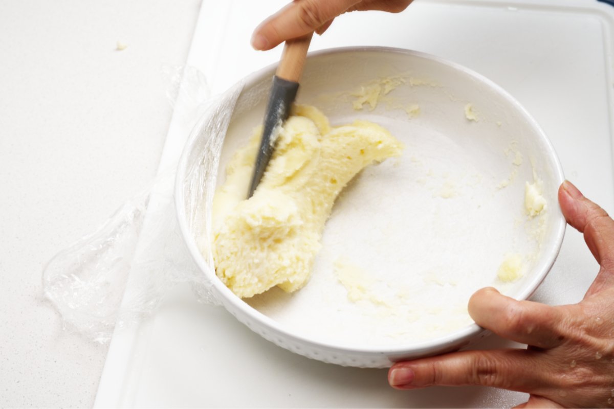 pulling dough with spatula