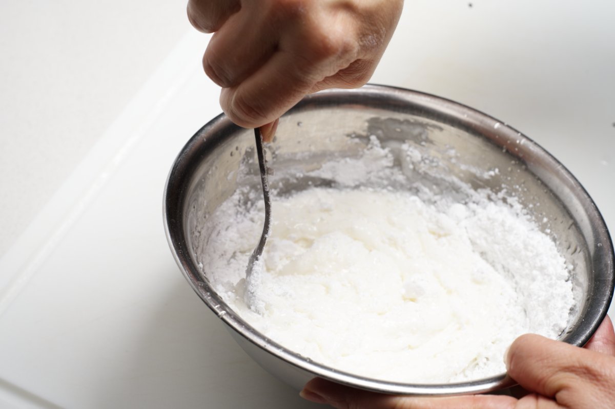mixing glaze with fork