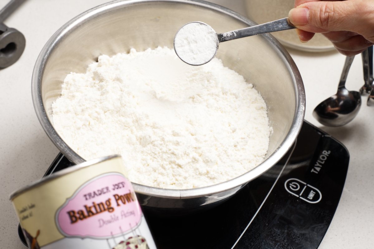 weighing flour for pound cake
