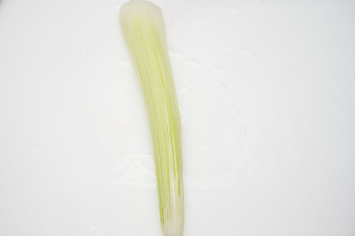 photo of a peeled celery stalk for ceviche