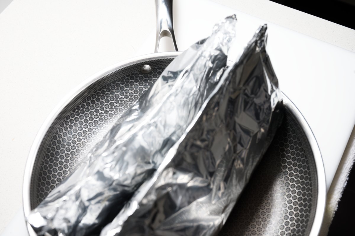 putting pouches in pan